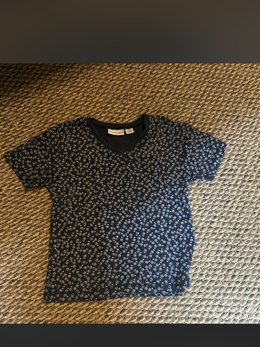 Women's Navy Short Sleeve V-Neck Tee with White Floral Print
